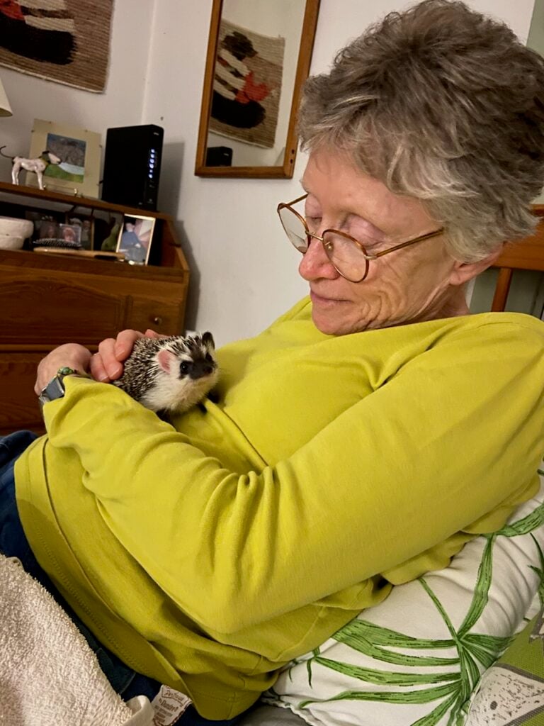 Cindy with her hedgehog, Winnie
