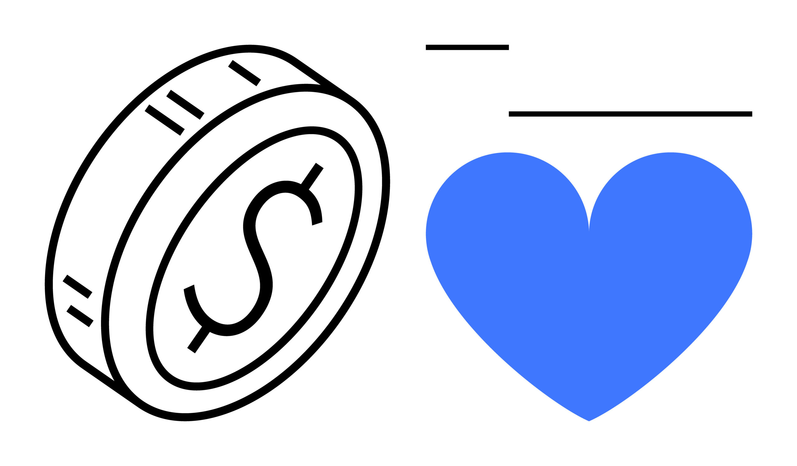 Coin with dollar sign next to a blue heart